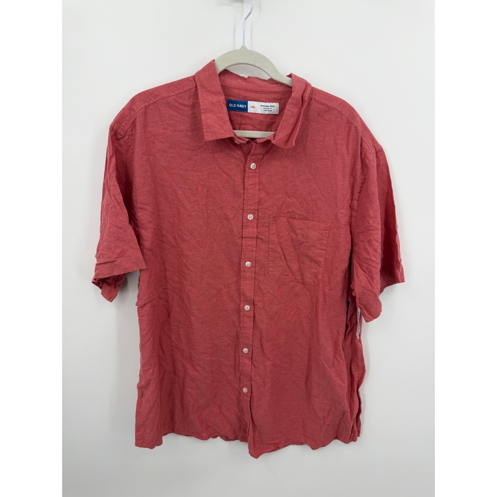 Old‎ Navy Everyday Shirt Button Down Mens XXL Red Linen Blend Short Sleeve NEW
